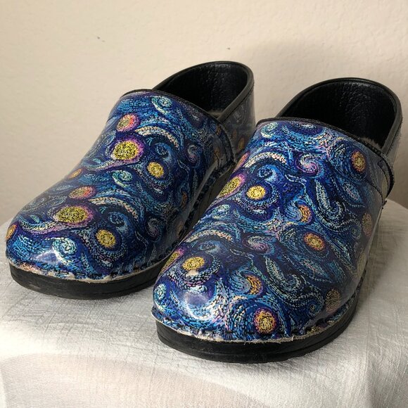 Swedish Made "BJORK" Starry Open Back Leather Clogs/ Size EU 39/40 (Size 9 US) - Picture 2 of 7